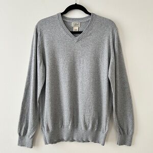 LL Bean Gray Cotton & Cashmere V-Neck Sweater